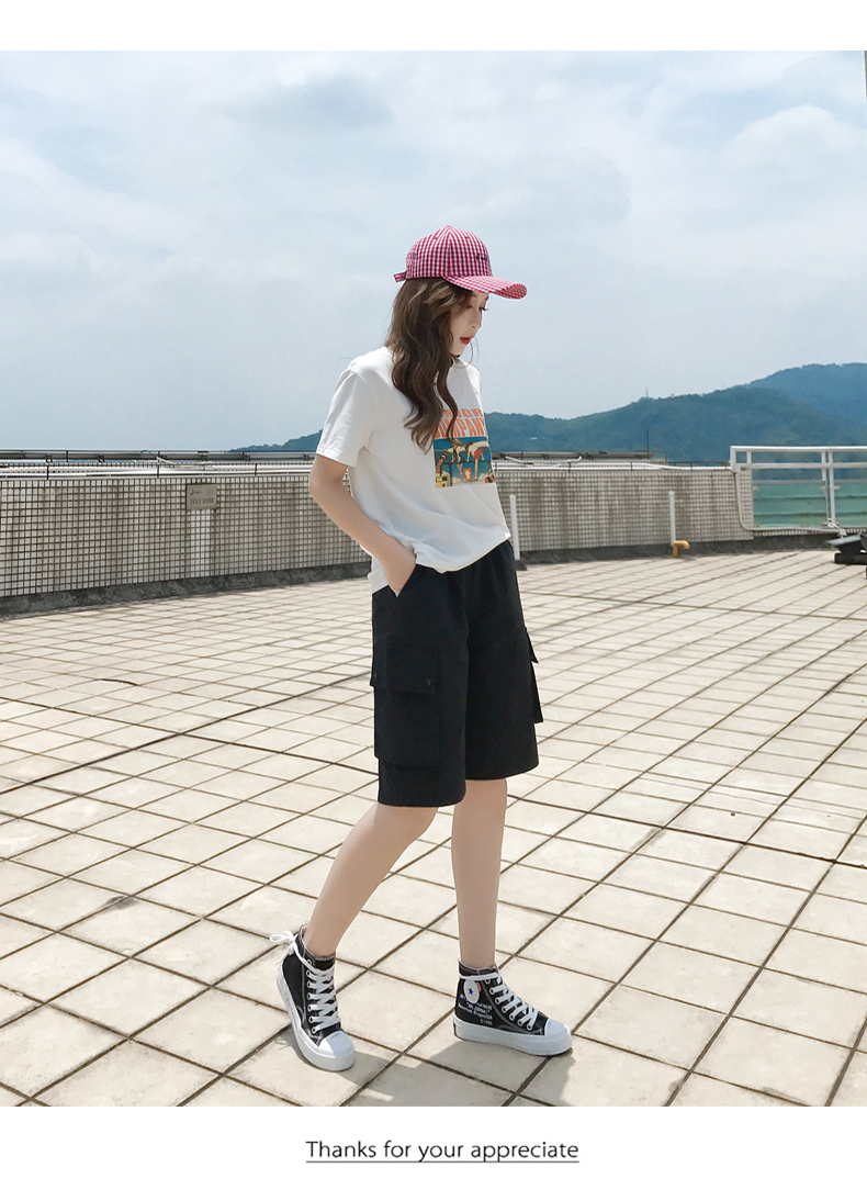 中裤女夏宽松休闲到膝盖工装短裤半裤半截五分裤夏季少女生学生直筒港