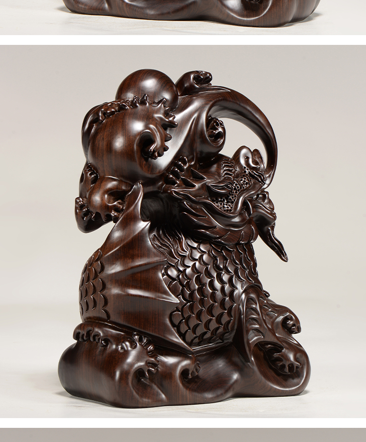 浣彩木雕龙鱼摆件风水保平安实木雕刻工艺品电视柜酒柜摆件家居装饰品