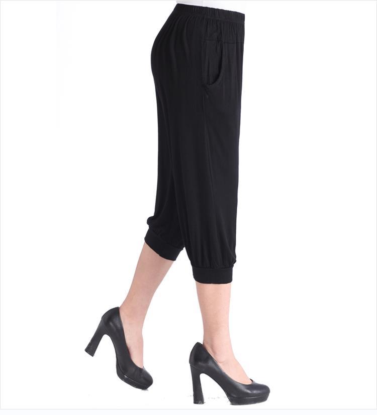 中年女裤夏装薄款莫代尔灯笼裤高腰宽松中年妈ma装七分裤 藏青色 4xl