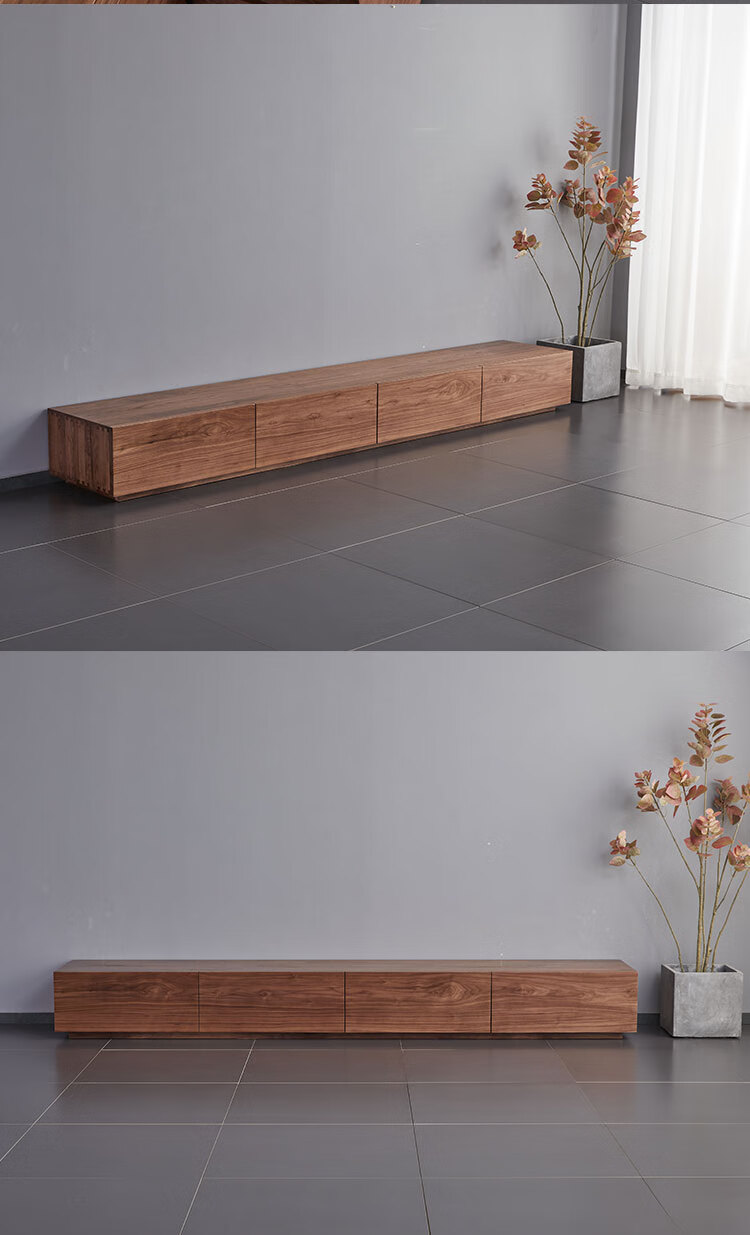 提木全实木电视柜北美黑胡桃木电视柜现代简约原木落地电视柜黑胡桃木