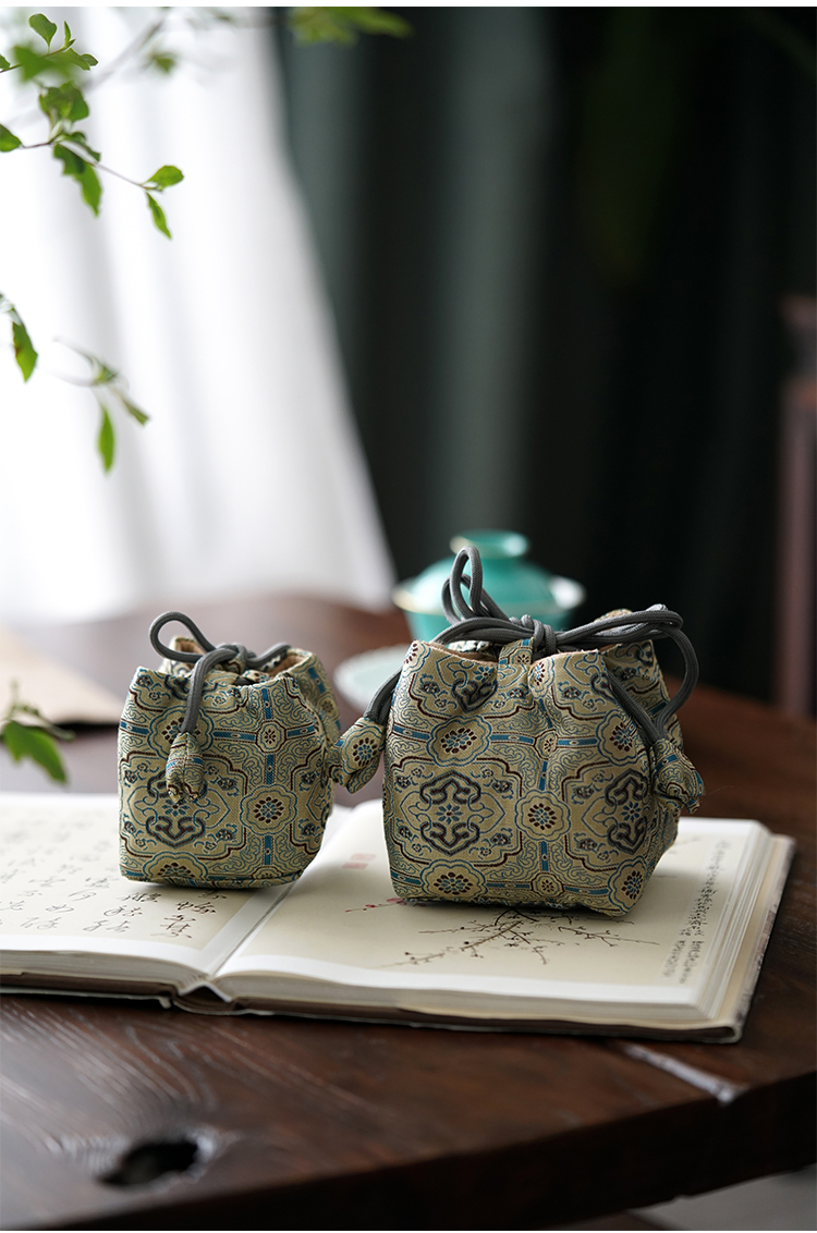 棉麻茶杯袋 茶壶茶杯收纳袋盖碗布袋棉麻便携旅行布包带提绳杯袋茶道