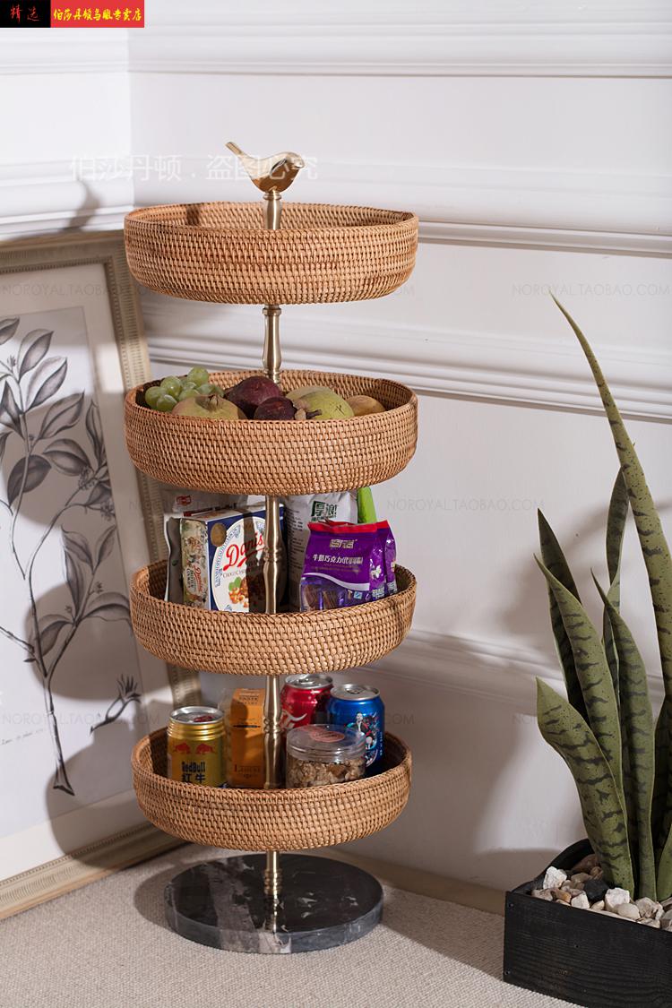 零食架子家用轻奢黄铜水果收纳架复古家用客厅零食置物架网红ins风