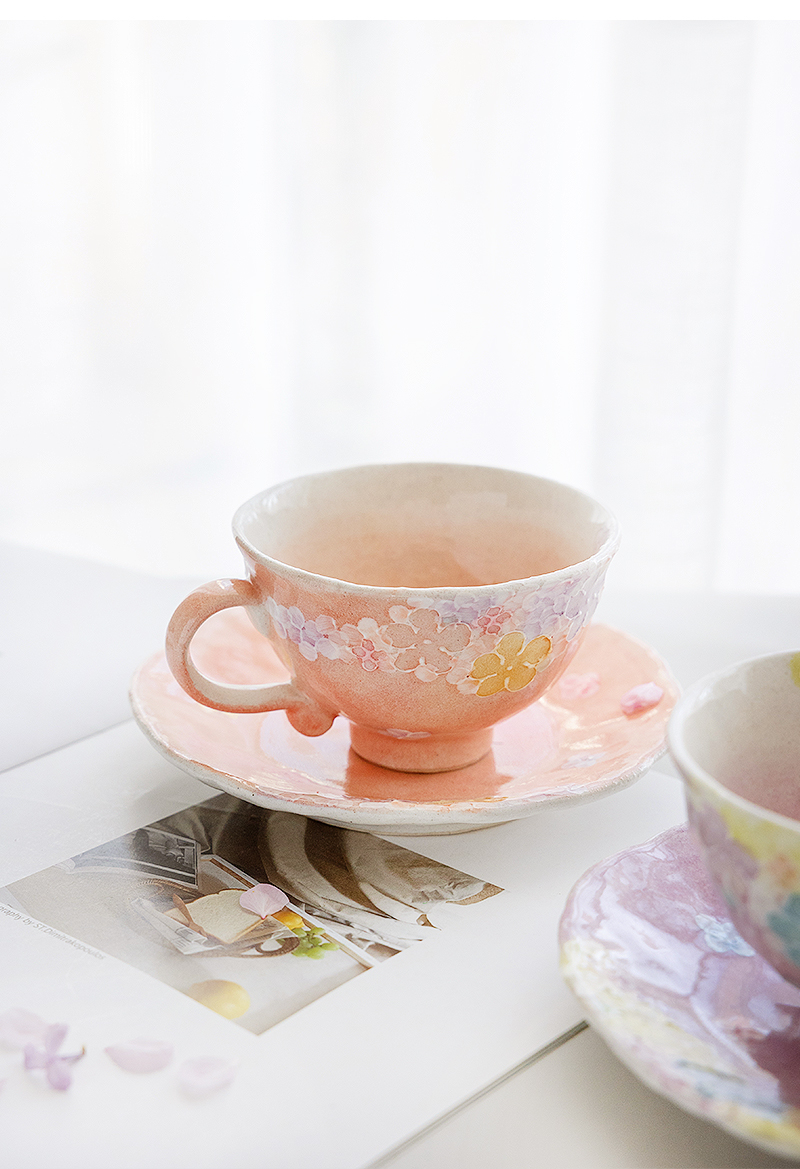 沐享日式茶具女子工坊手绘一珍花纹手工咖啡杯下午茶杯小花一珍咖啡杯