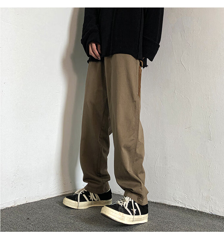 普戈斯美式vibe棕色裤子高街ins潮坠感cityboy工装裤男直筒重磅休闲
