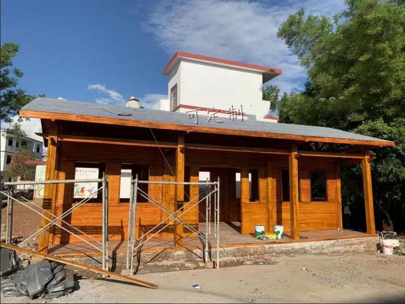 中式防腐木屋碳化实木庭院别墅复古岗亭木房子售货亭室外茅草小屋款式