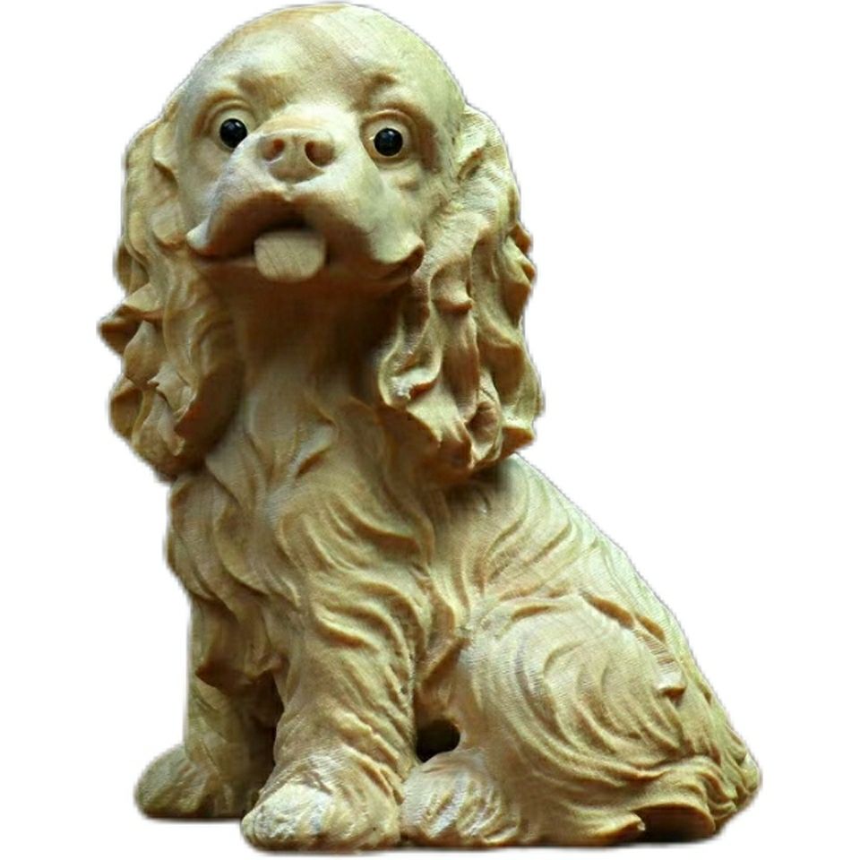 曲美思黄杨木雕狗十二生肖狗摆件风水实木雕刻手把件保平安吉祥物黄杨