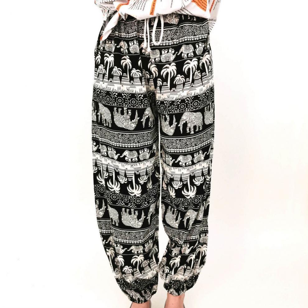 泰国大象裤睡裤男女夏薄大码棉防蚊瑜伽裤沙滩度假长裤居家束脚裤 黑