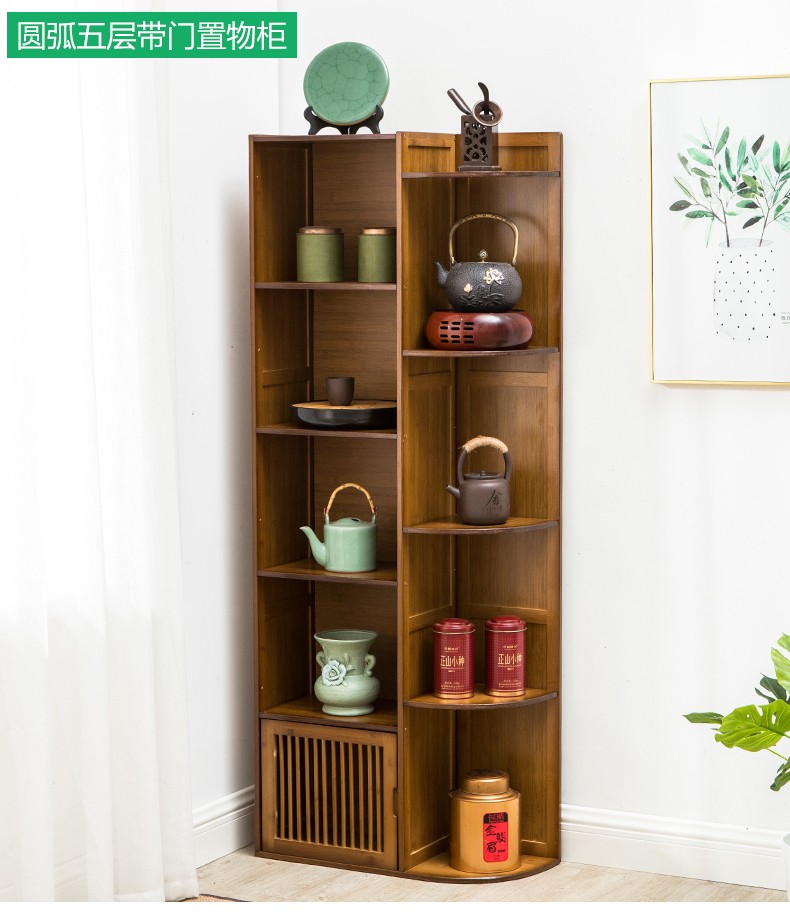 茶叶柜置物架小型墙角转角柜客厅茶室角落多层茶饼茶叶罐收纳架子圆弧
