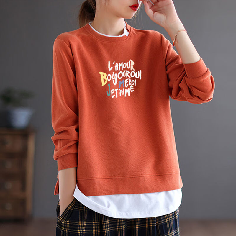 秋衣假两件长袖卫衣女学生保暖显瘦内外穿秋冬季新款秋装女宽松百搭