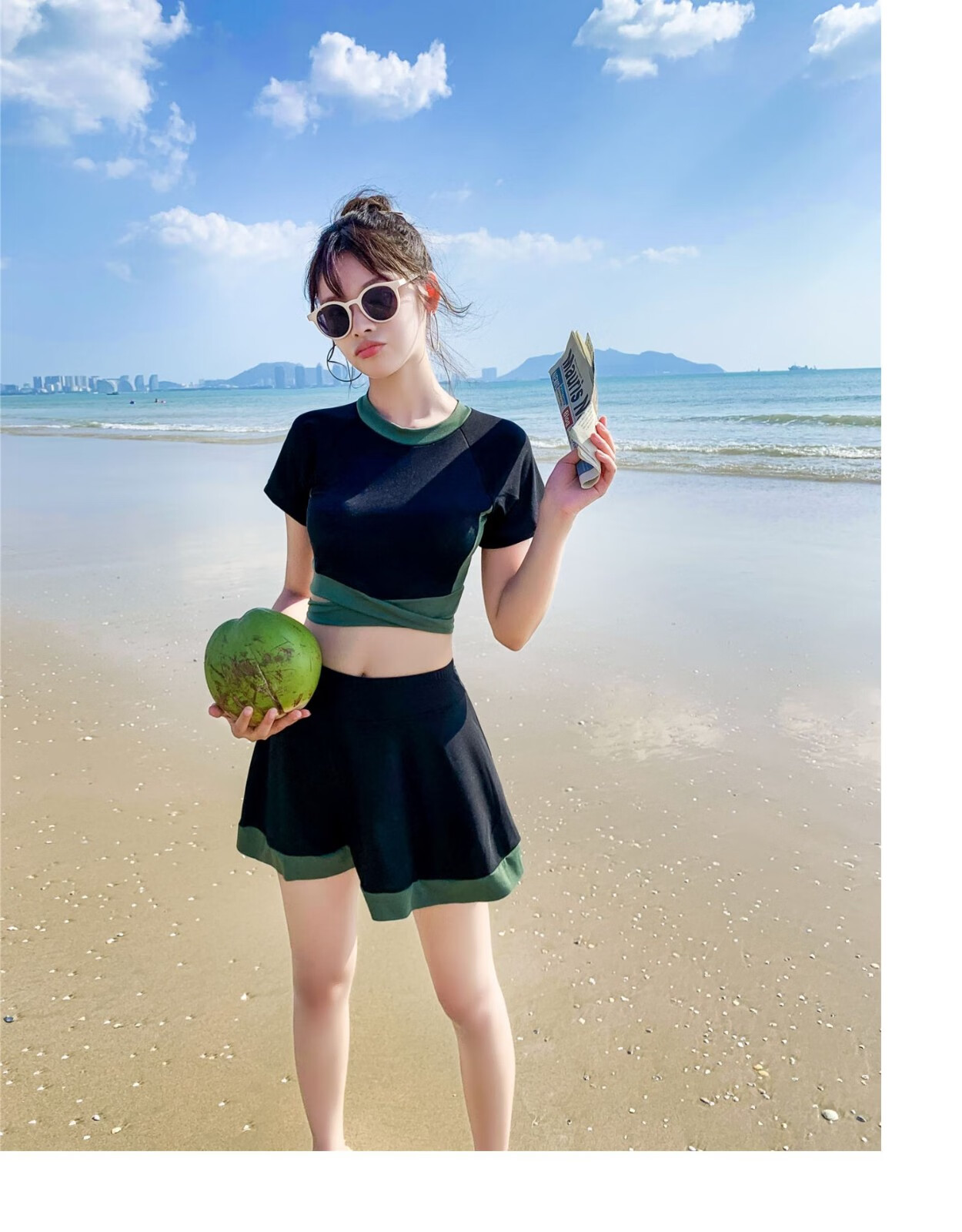 游泳衣女平角裤显瘦运动款韩国少女ins风分体两件套学生保守温泉泳装