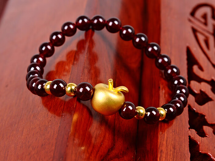 老凤凰3d硬金足金黄金苹果手链黄金手链石榴石转运珠路路通平安夜圣诞