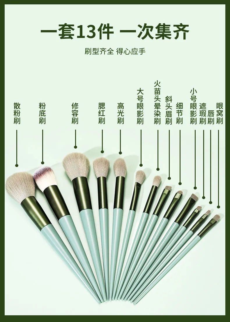 李佳琪化妆刷套装眼影腮红散粉高光修容唇刷美妆工具超柔软8支象牙米