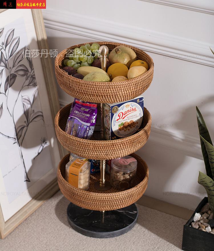 零食架子家用轻奢黄铜水果收纳架复古家用客厅零食置物架网红ins风