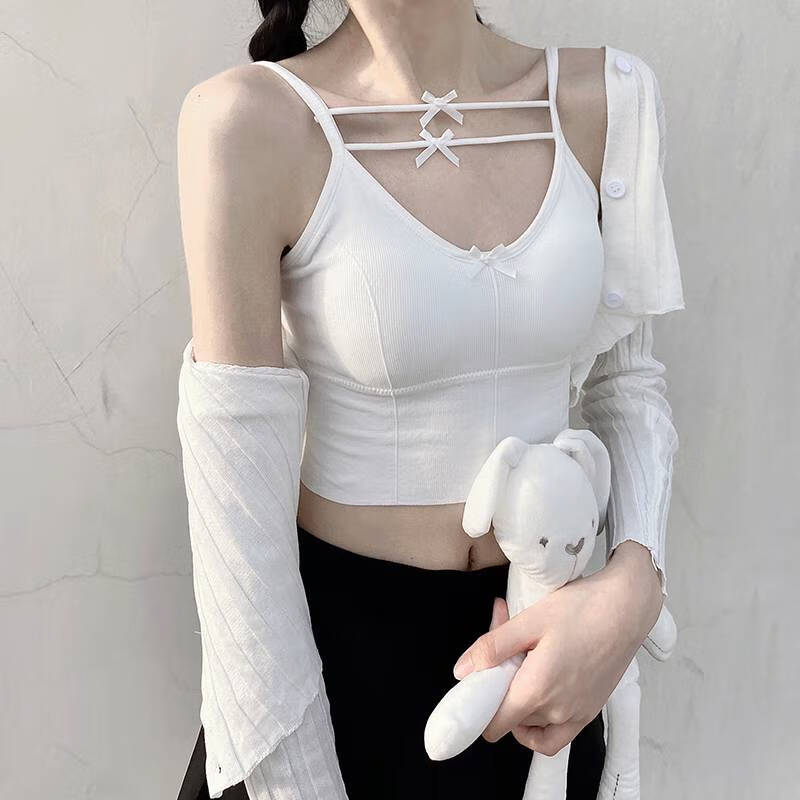 款女士打底掉带女生内搭小背心女式辣妹吊带衫白色可拆卸胸垫1对均码