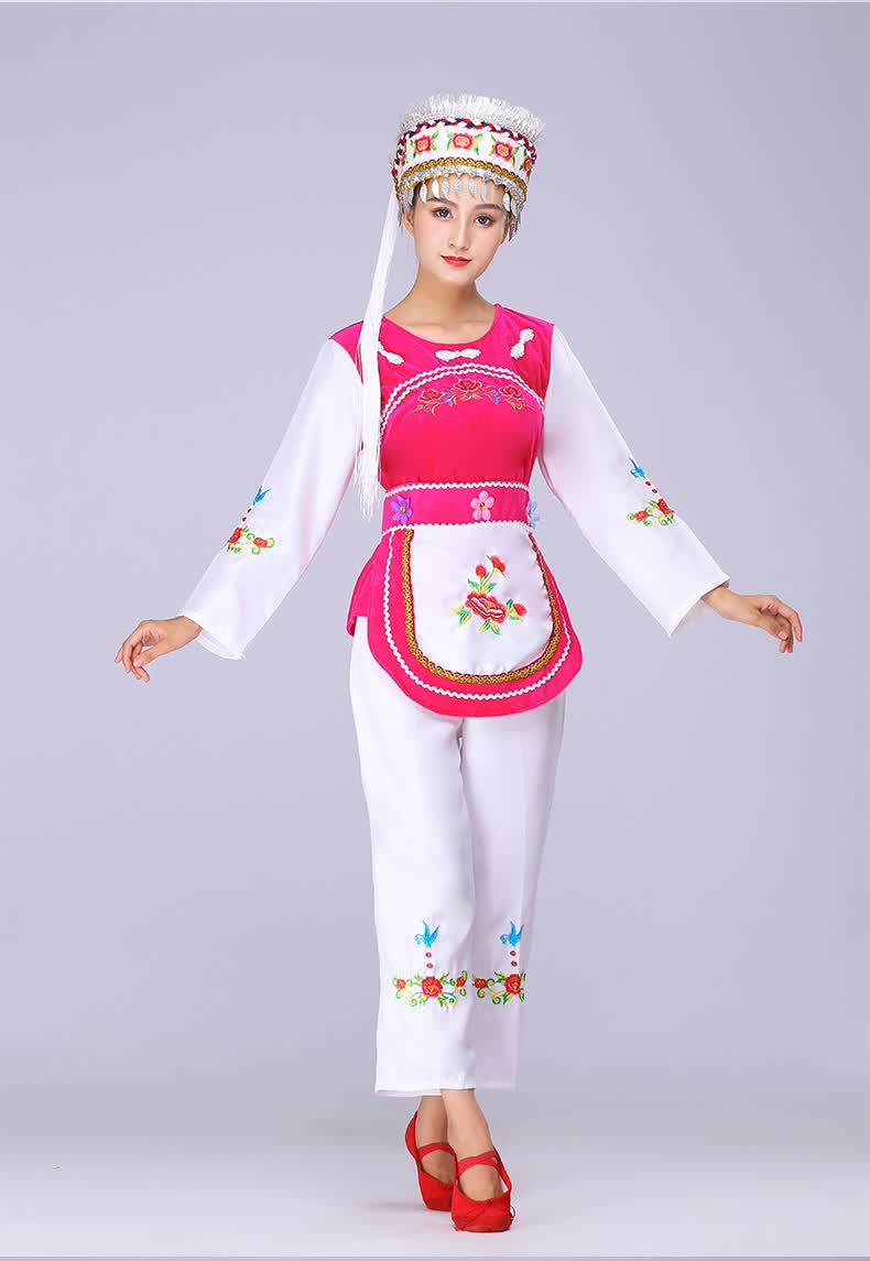 白族表演服男女款云南大理少数民族服饰金花成人舞台装 白色女款 加大