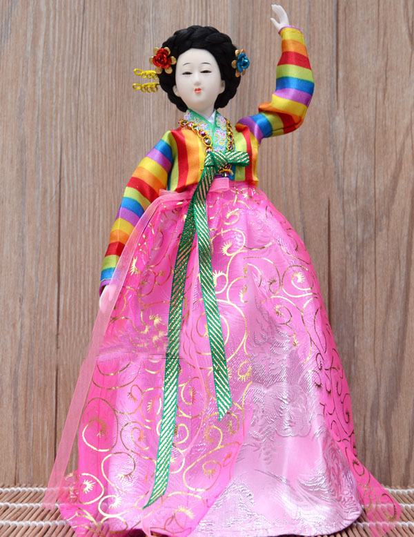 裳淇 韩国民俗 人偶娃娃摆件朝鲜族绢人韩国家居装饰礼品工艺品 深