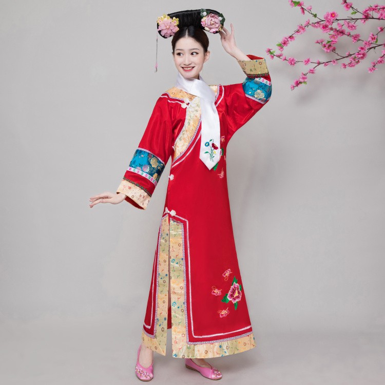清朝服装女古装还珠格格旗服公主宫皇后甄嬛传服饰旗袍大码宫廷红色带