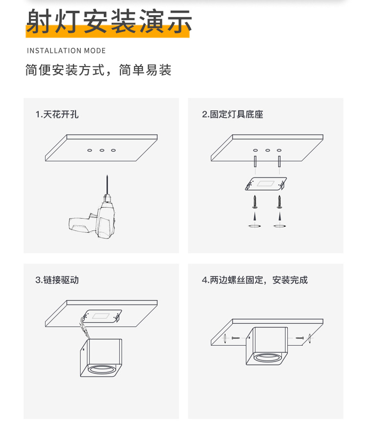 飞利浦方形无主灯明装射灯蜂窝网防眩光斗胆灯免开孔客厅餐厅筒灯定制
