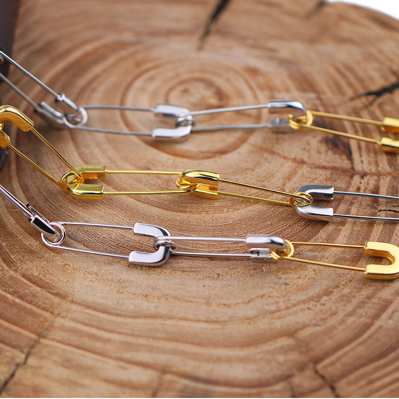 日韩系双色回形针别针手链简约冷淡风潮流嘻哈风格男女潮夸张个性