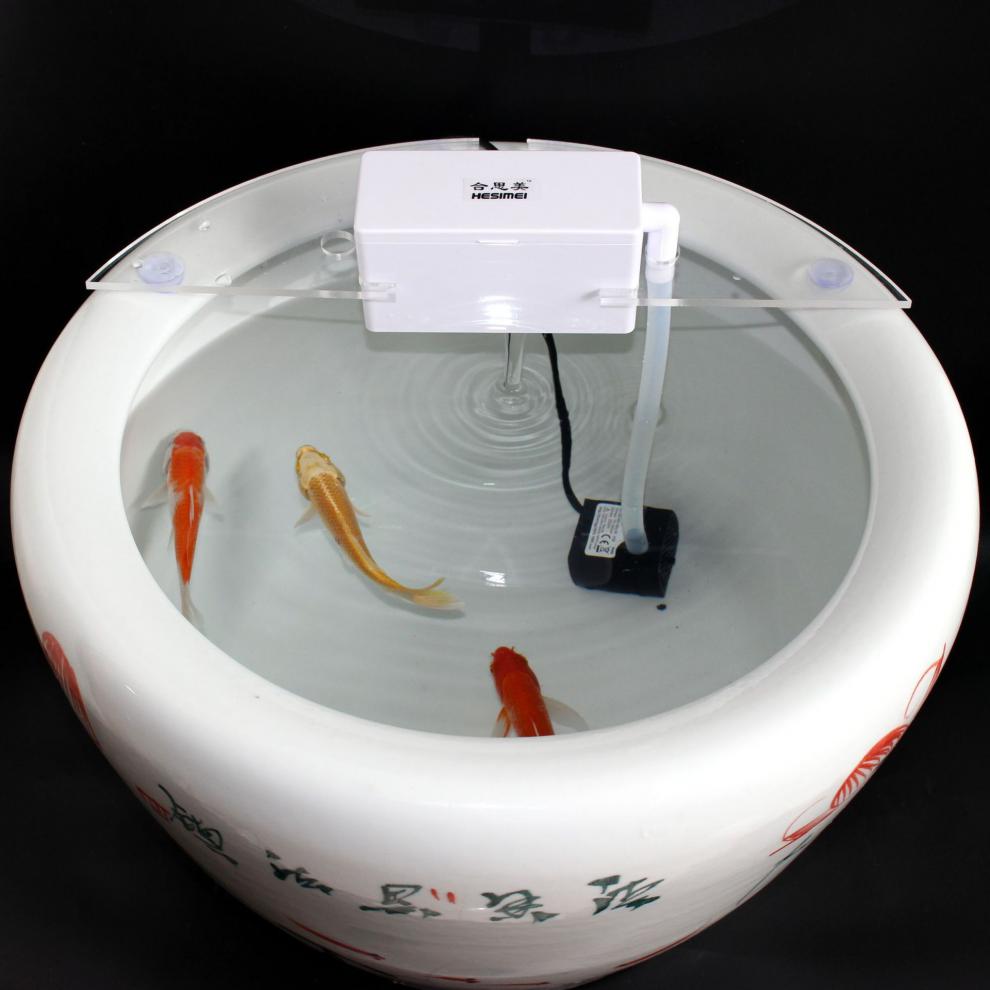 圆形鱼缸过滤器陶瓷圆缸圆柱造景氧气泵外置小型家用过滤棉盒小号白色