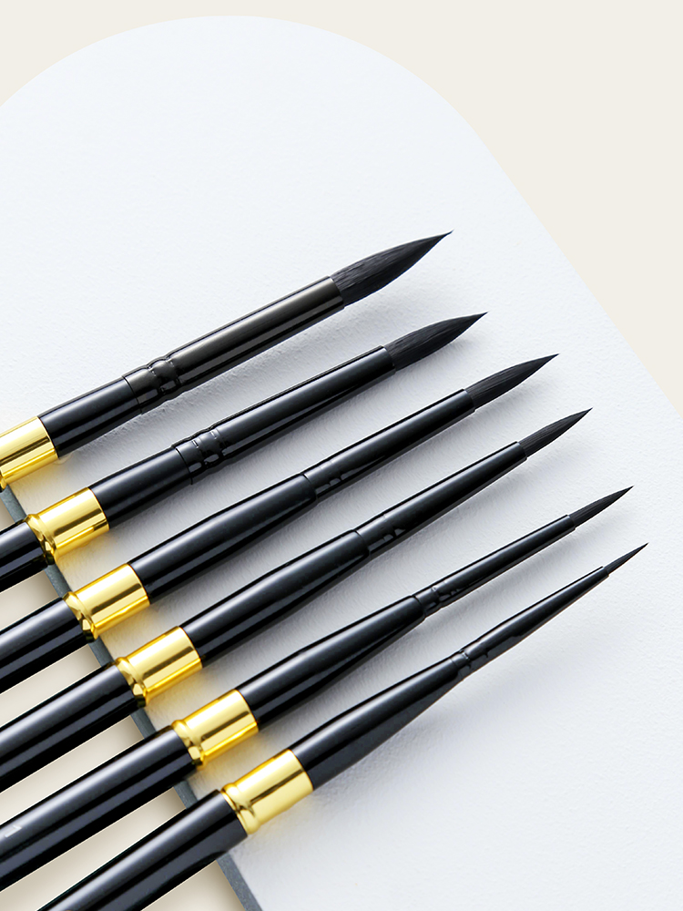 黑天鹅圆头水彩笔 黑天鹅水彩笔毛笔黑杆圆头绘画笔水彩画笔套装美术