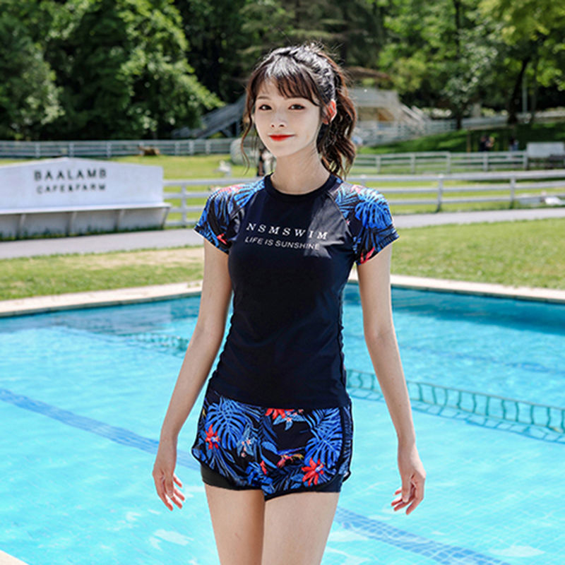 泳衣女游泳衣女保守分体遮肚学生裙式平角裤少女二件套运动温泉赠运费