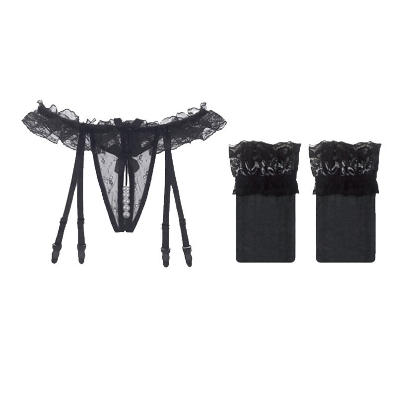 依迪筱女士性感蕾丝吊带袜t字裤内裤内衣女珍珠按摩免脱免脱粉红色80