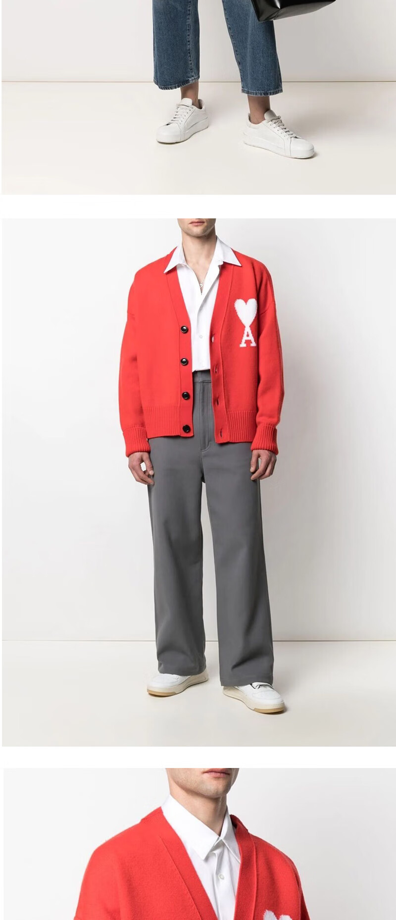 amiparis毛衣开衫秋冬21新款肖战同款ami大爱心刺绣针织v领外套针织