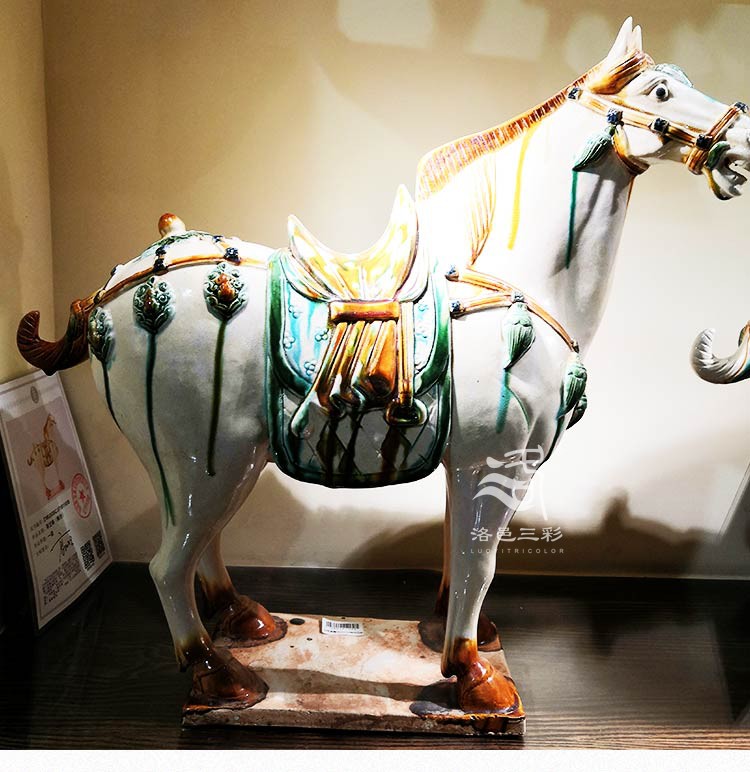 宏火阁礼品 高水旺唐三彩陶瓷大对马仿古云珠马驹中式客厅摆件艺术
