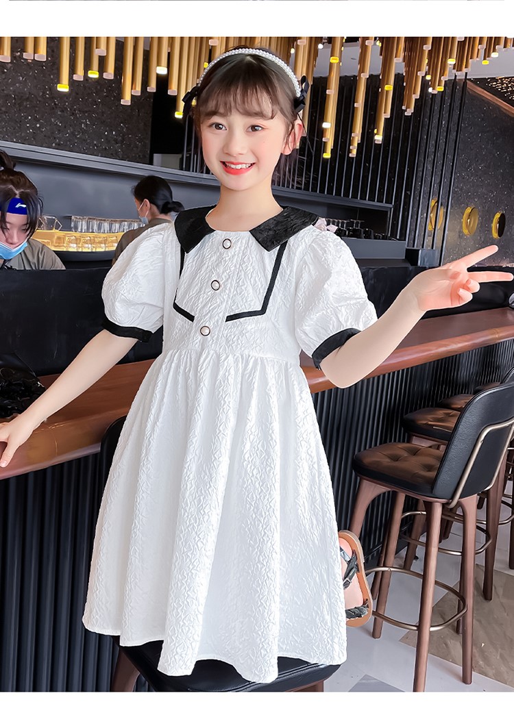 2022新款中大童夏季短袖公主裙女孩夏天裙子115岁品牌童装白色130cm