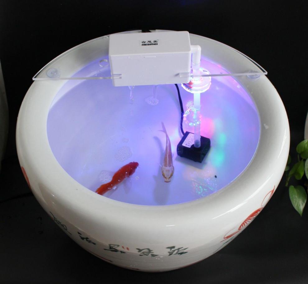 陶瓷鱼缸过滤器圆形缸吸便净水滤盒三合一循环增氧气过滤设备中号透明