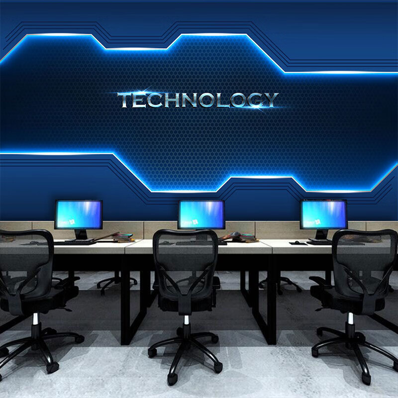 3d科技感墙纸科幻电竞网咖公司前台背景酒吧ktv包厢装修海报墙纸水晶