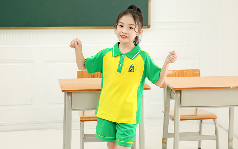 广州市番禺区小学生校服夏装短袖t恤长袖套装校服裤 黄色小女外套 150