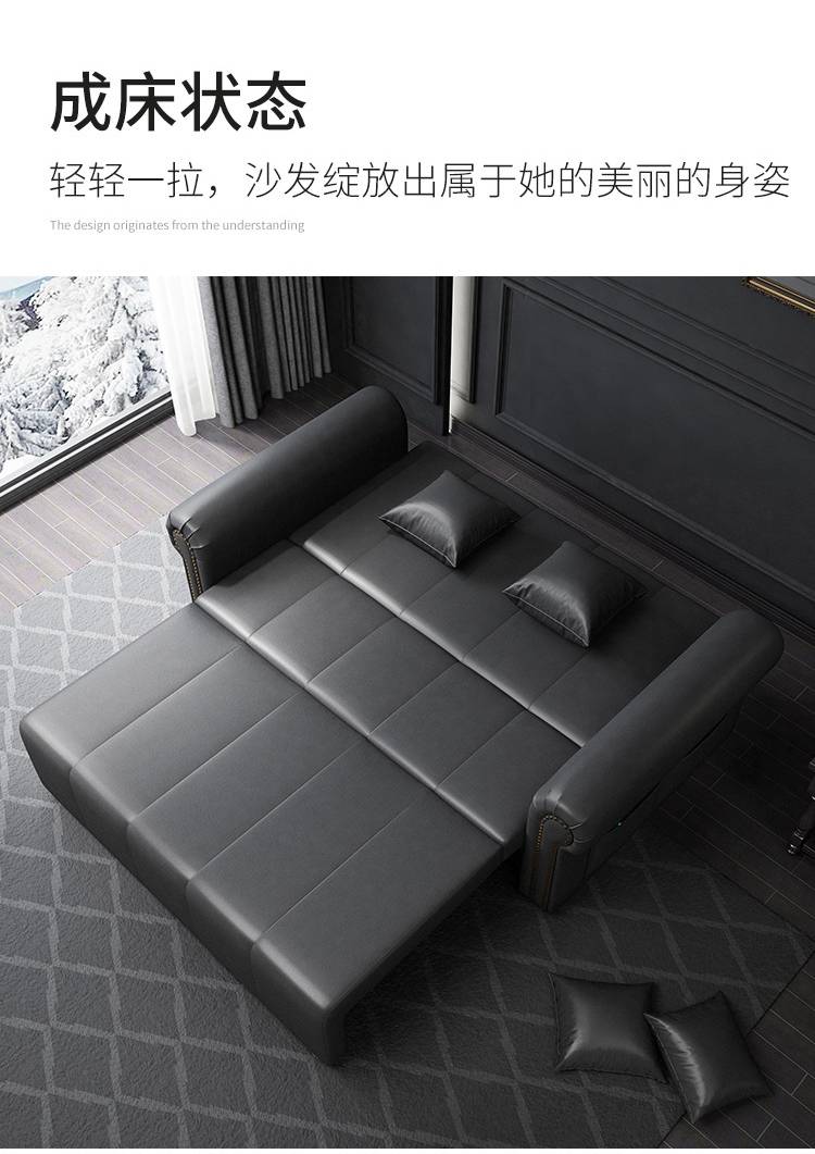 真皮沙发床折叠床沙发床办公室沙发床美式沙发床两用可折叠多功能轻奢