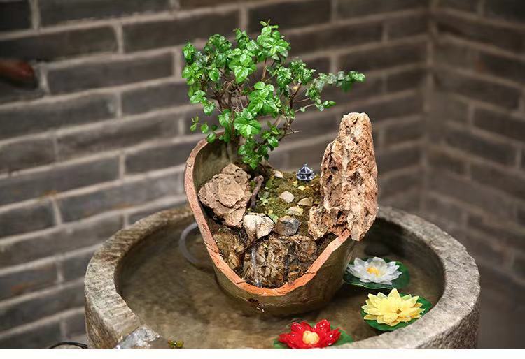 石头花盆老石槽鱼缸阳台水景旧水槽庭院户外摆件猪槽石盆流水组合