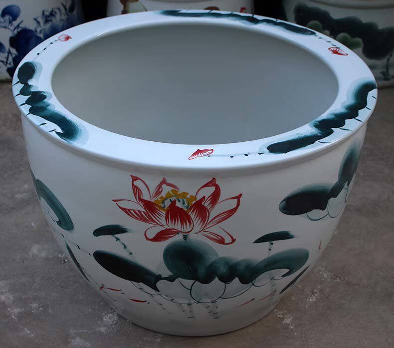 青花陶瓷鱼缸1米特大水缸瓷缸睡莲盆大荷花缸碗莲缸乌龟缸c款直径1米