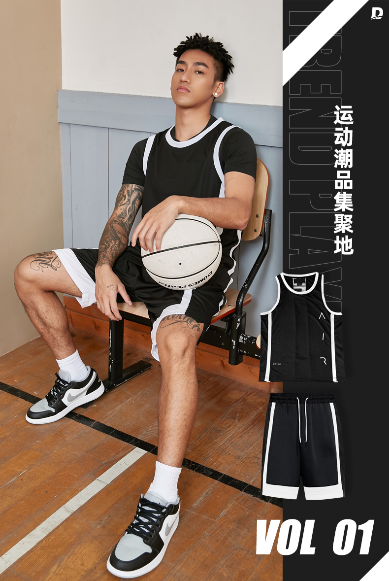 xuwenaj黑白拼色篮球训练服定制球衣美式篮球背心运动短裤套装比赛服