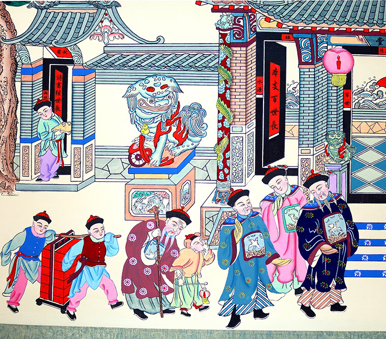 手绘供奉老祖宗家谱挂画布料家堂轴子老式族谱宗谱图手工卷轴年画小号