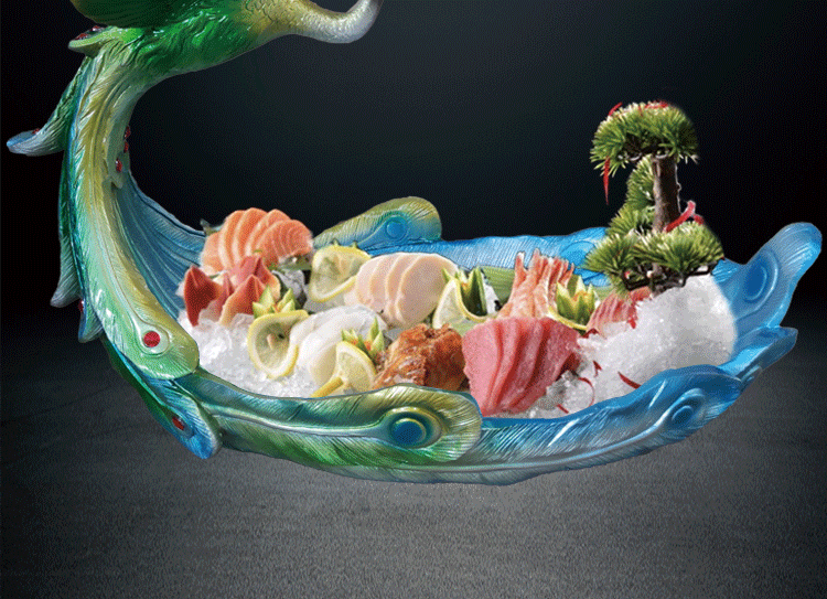 鱼生冰盘刺身冰盘大冷菜盘创意树脂孔雀刺身盘海鲜冰盘三文鱼自助餐水