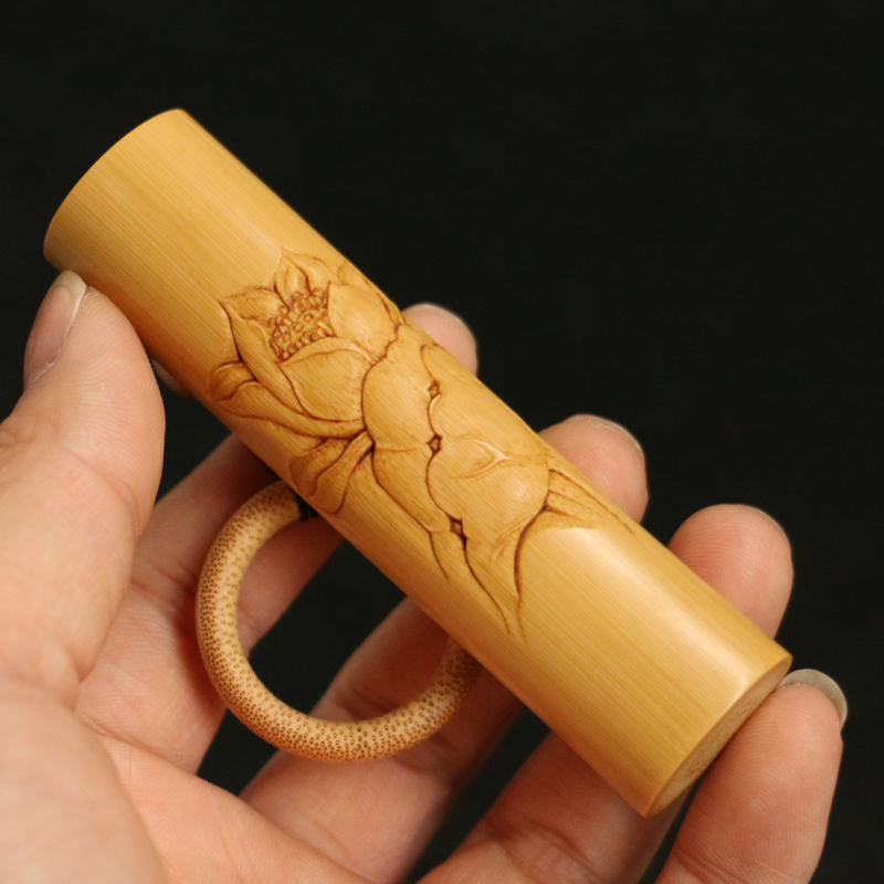 狮子头名家书文纯手工雕刻实心竹手把件竹雕老玉竹把玩竹制小挂件茶