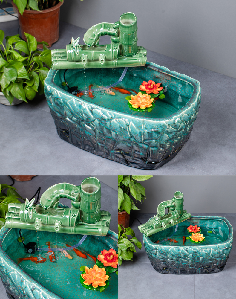 陶瓷鱼缸养鱼盆客厅桌面流水鱼缸家用小金鱼缸创意长方形鱼缸造景