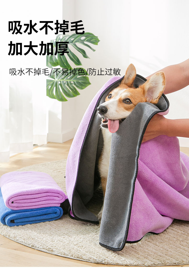 宠物浴巾超强吸水狗狗猫咪洗澡宠物吸水速干毛巾泰迪大号鹿皮加厚浴巾
