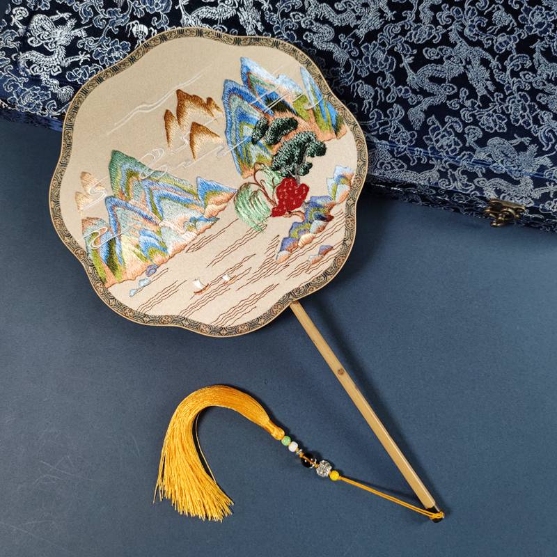 双面刺绣宫扇苏州刺绣双面异色团扇子舞蹈扇宫扇女式长