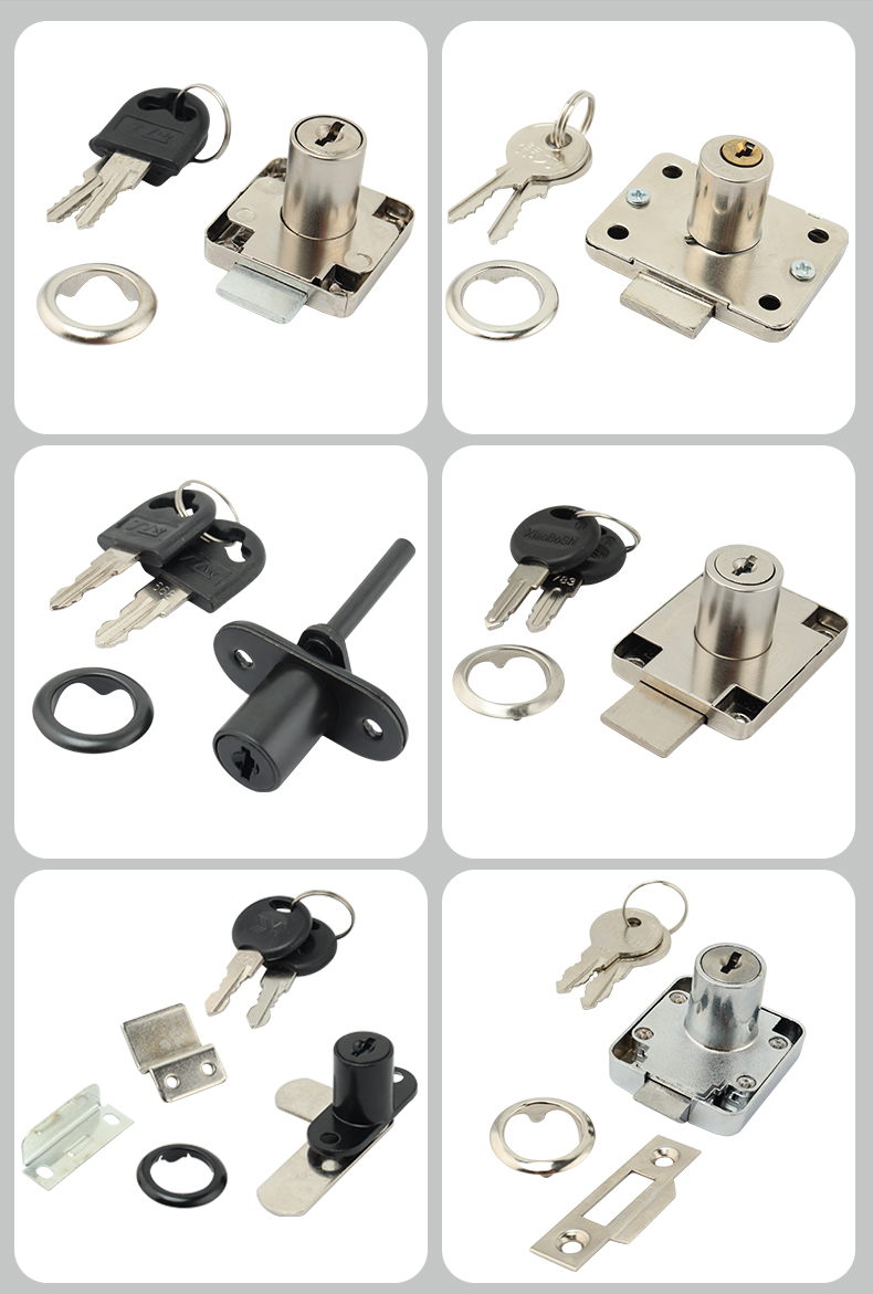 老式抽屉锁家具锁对开门锁三连锁自动柜门锁厨柜锁衣柜锁文件柜锁黑色