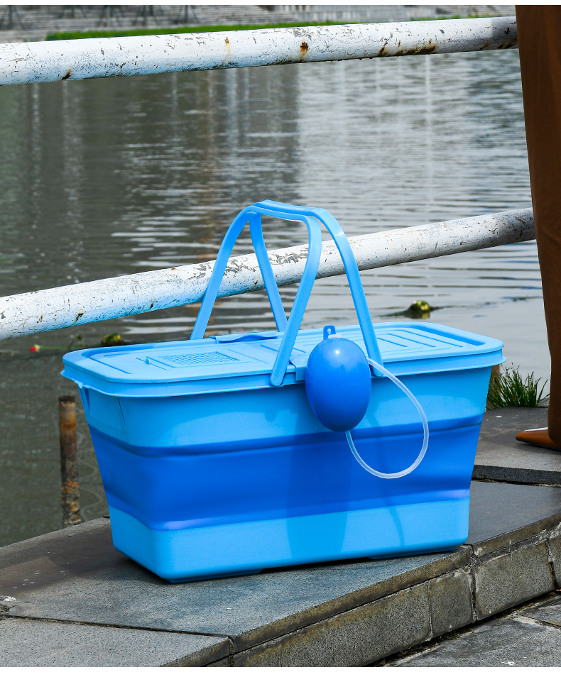 折叠钓鱼水桶野钓装鱼箱一体成型硬壳2022新款折叠钓鱼桶20l绿色充电
