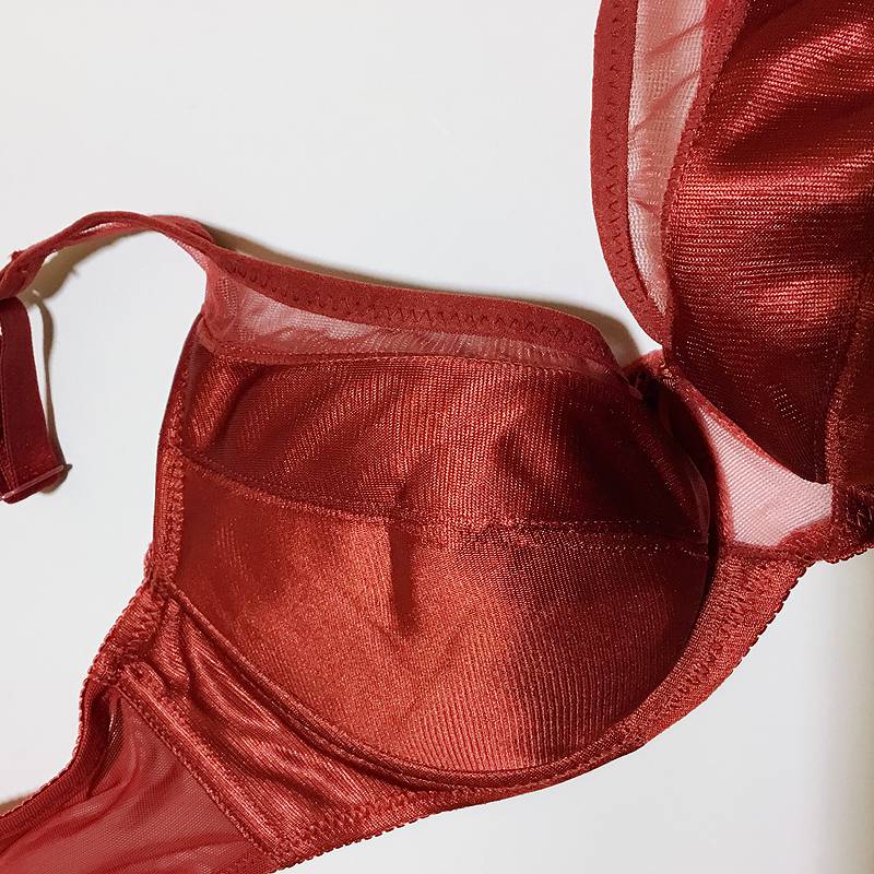 浪莎薄软杯全罩杯大号文胸砖红色惑夏季纹胸女性聚拢女式性感内衣臧