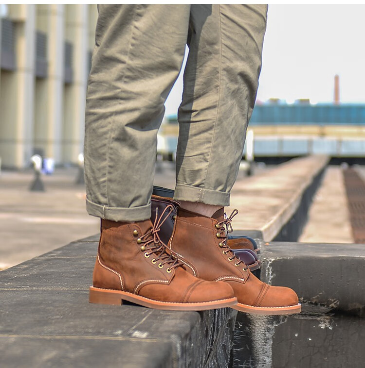【鞋子京选】阿美咔叽复古8111工装靴美式伞兵靴男情侣机车靴真皮高帮