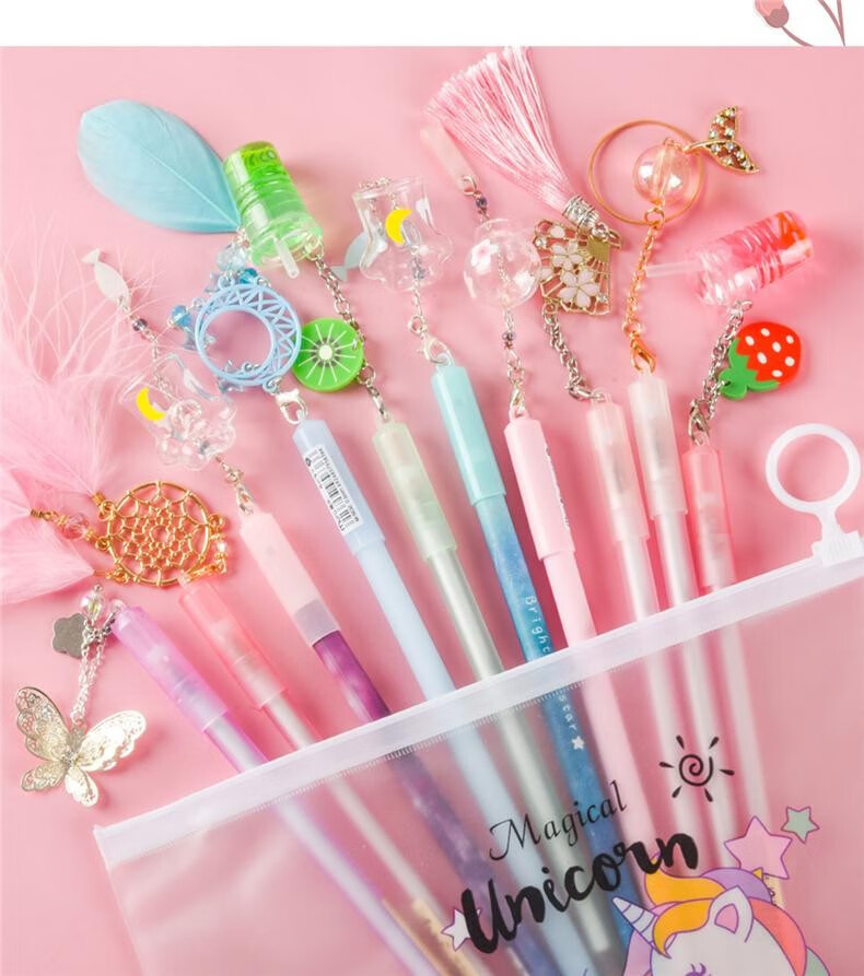 韩国可爱创意少女心中性笔情侣小仙女清新网红挂件吊坠笔风铃笔笔可爱