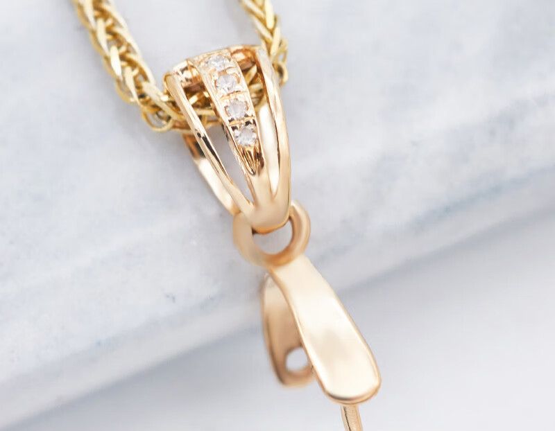 钧弘18k金吊坠扣头镂空简约单排钻石瓜子扣蜜蜡翡翠观音吊坠佛公配件