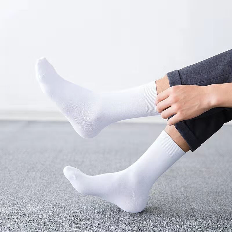 白袜男白面灰底袜子男中筒潮流秋冬厚款棉袜运动春夏拼色a白面灰底5双